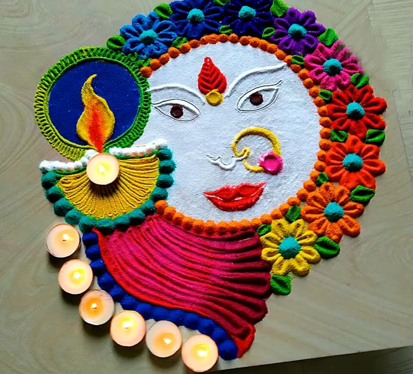 Creative Rangoli Designs For Diwali Durga